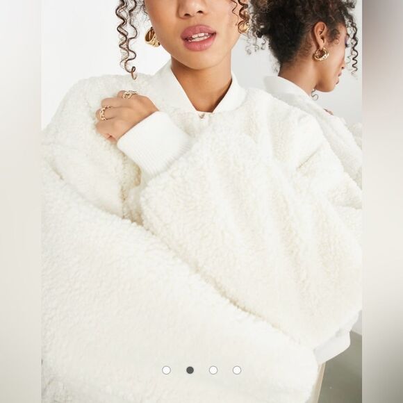 ASOS EDITION Oversized Borg Bomber Jacket - Cream - Picture 2 of 5